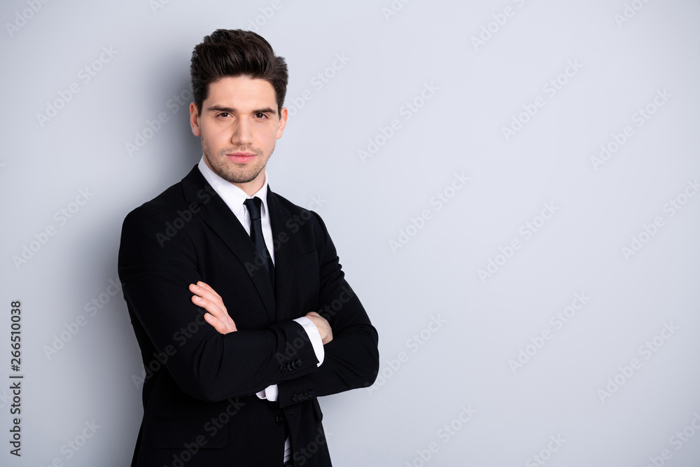 Portrait of inspired entrepreneur millennial feel independent free ready work create project strategy startup have ideas think he his dressed fashionable blazer collar isolated on grey background Portrait of inspired entrepreneur millennial feel independent free ready work create project strategy startup have ideas think he his dressed fashionable blazer collar isolated on grey background