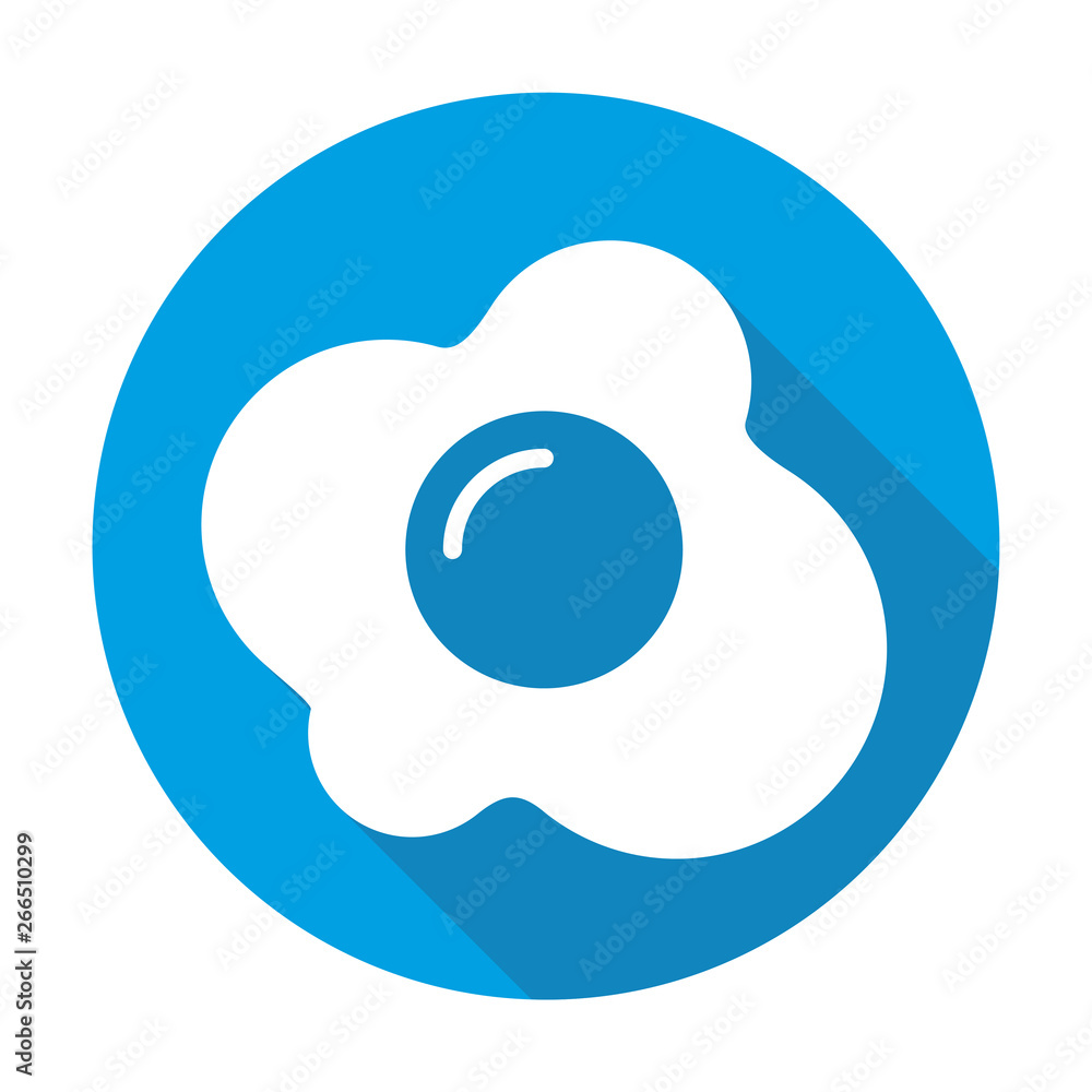 Fried egg vector blue icon in modern flat style isolated. Fried egg can support is good for your web design.