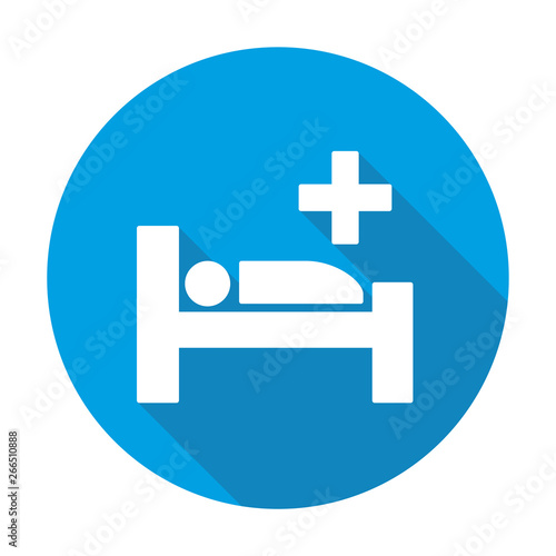 Hospital bed vector blue icon in modern flat style isolated. Hospital bed can support is good for your web design.