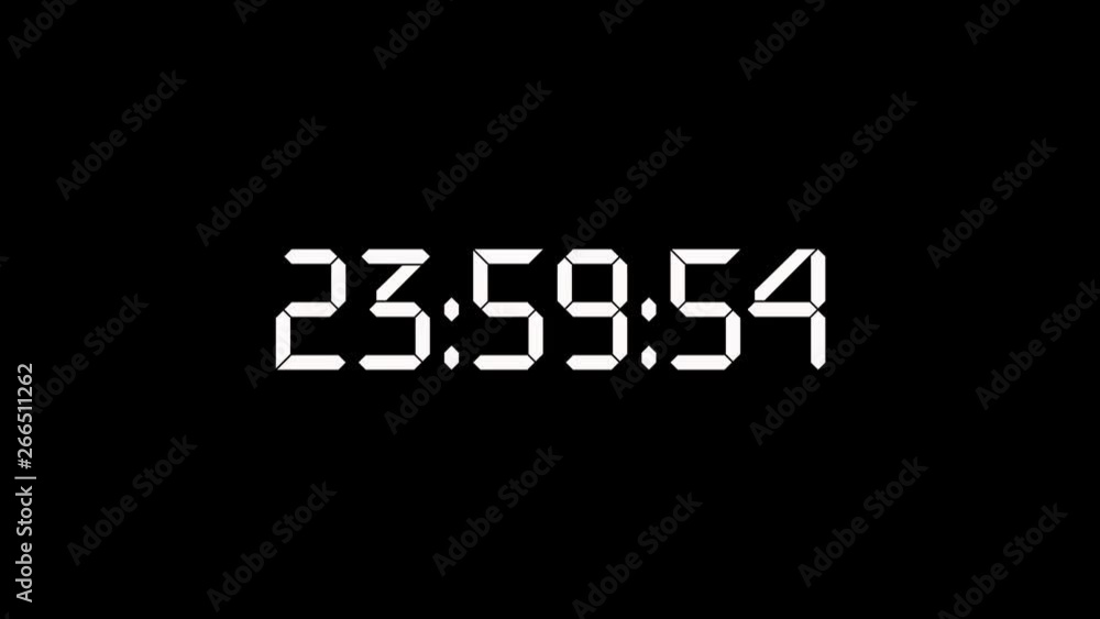 Electronic clock timer 10 seconds to 24 hours with white big numbers on black background. Electronic clock timer 10 seconds to 24 hours with white big numbers on black background.