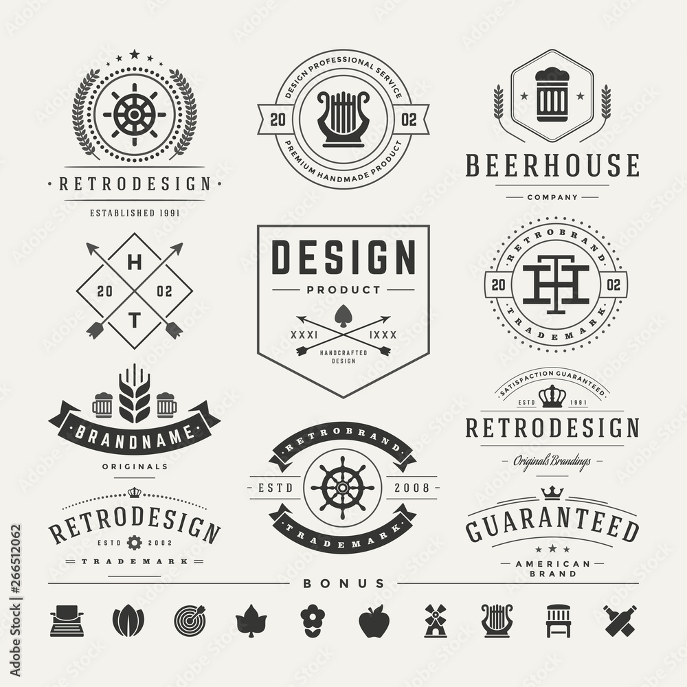 Retro vintage insignias or logotypes set vector design elements