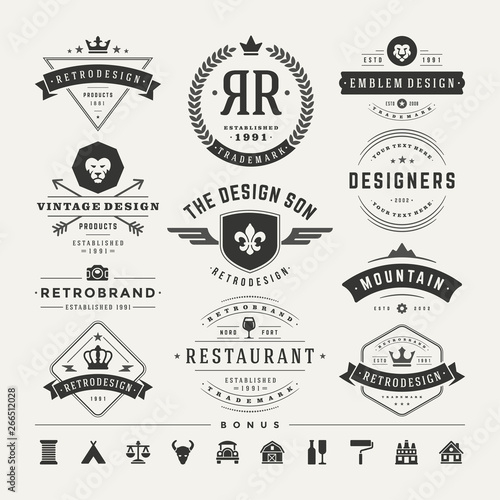Retro vintage insignias or logotypes set vector design elements