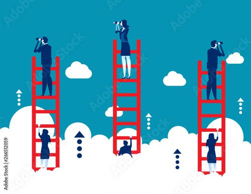 Business person vision and searching of creative ideas. Concept business vector illustration, Stair, Looking, Growth.