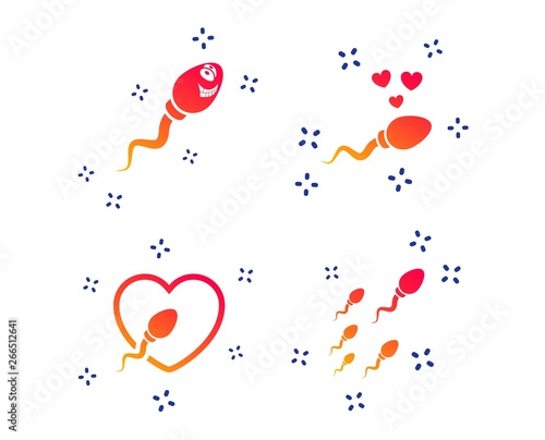 Sperm icons. Fertilization or insemination signs. Safe love heart symbol. Random dynamic shapes. Gradient sperm icon. Vector