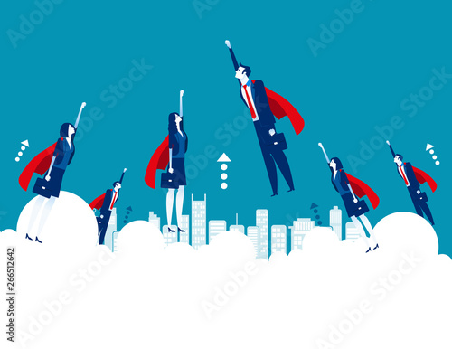 Business heroes flying goal. Concept business vector illustration, Successful, Teamwork, Office worker.