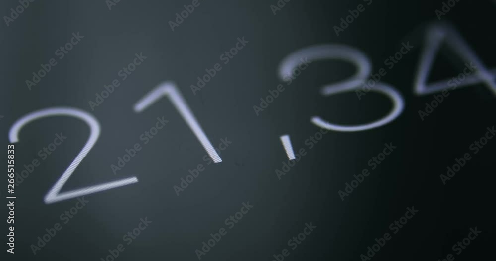 Extremely closeup of the black screen of digital stopwatch with