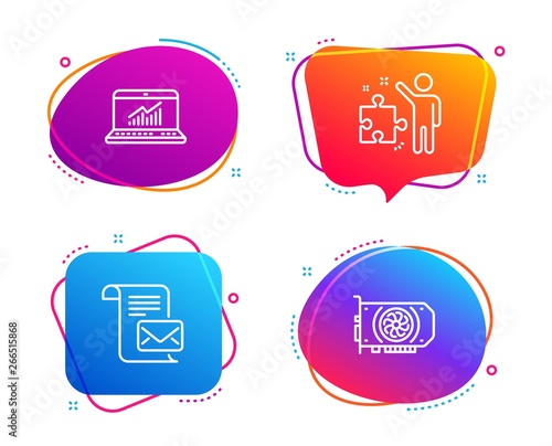 Online statistics, Mail letter and Strategy icons simple set. Gpu sign. Computer data, Read e-mail, Business plan. Graphic card. Technology set. Speech bubble online statistics icon. Vector