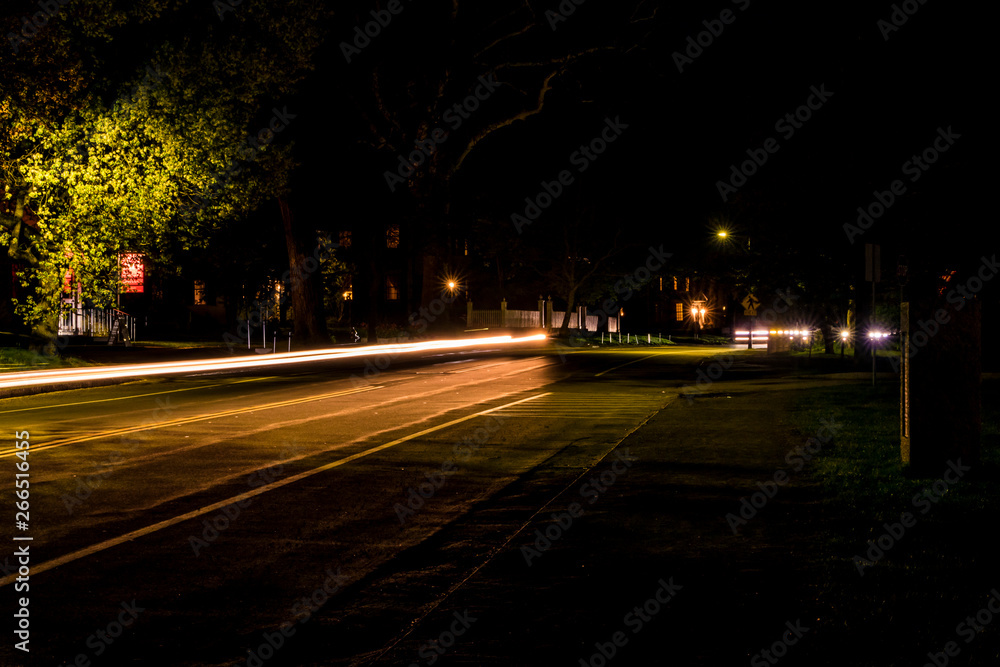 Concord, Massachusetts, USA Night traffic on Main Street.