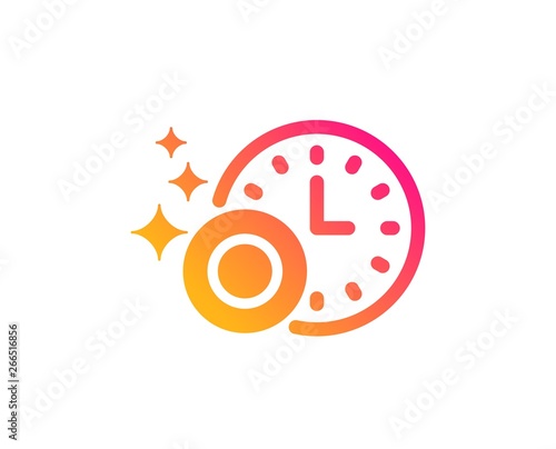 Cleaning dishes with Time icon. Dishwasher sign. Clean tableware sign. Classic flat style. Gradient dishwasher timer icon. Vector