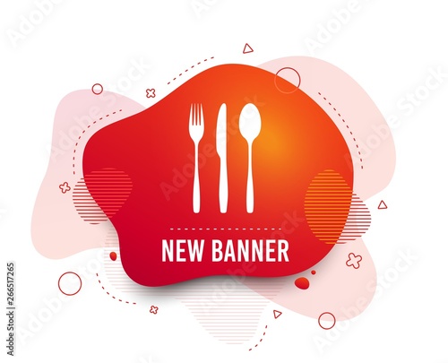 Fluid badge. Fork, knife, tablespoon sign icon. Cutlery collection set symbol. Abstract shape. Gradient cutlery icon. Flyer liquid banner. Vector