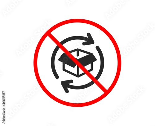 No or Stop. Exchange of goods icon. Return parcel sign. Package tracking symbol. Prohibited ban stop symbol. No return parcel icon. Vector
