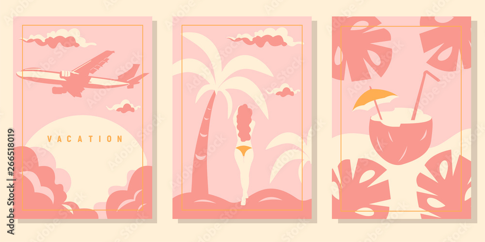 Set of vector illustration - holiday cards. Summer print. Set of vector illustration - holiday cards. Summer print.