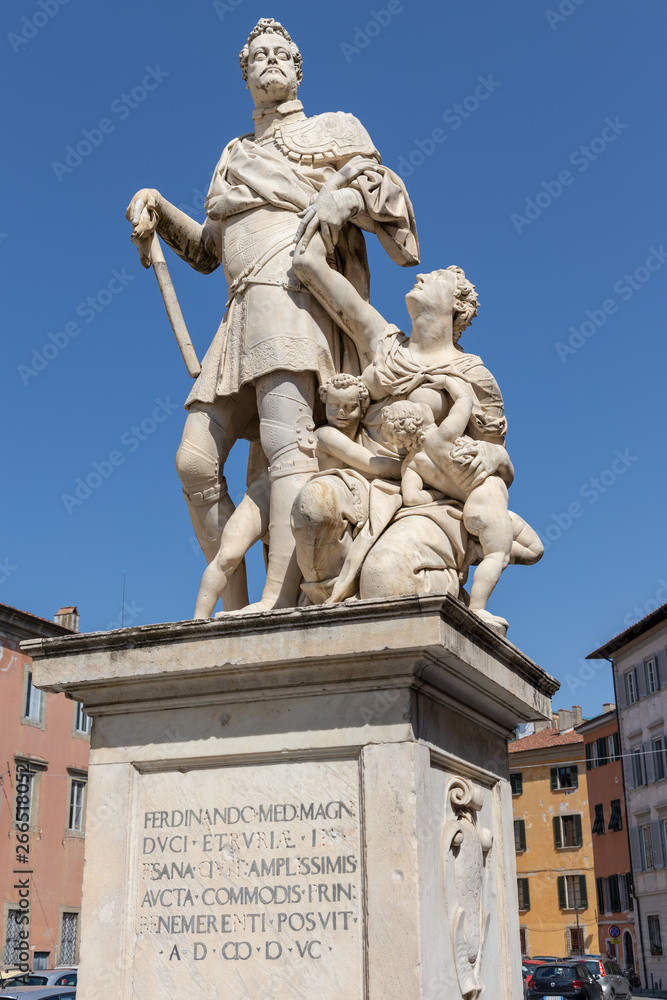 PISA, TUSCANY/ITALY  - APRIL 18 : Monument to Ferdinando Medmagn at Pisa Tuscany Italy on April 18, 2019