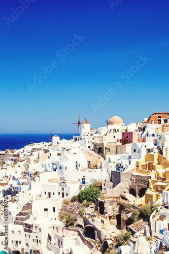 Santorini view with white houses and blue sky © millaf