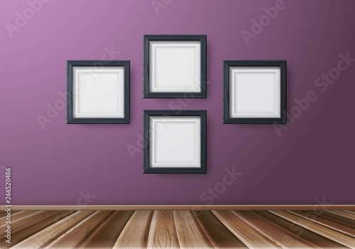 Exhibition mock up wood frames on pink wall. Realistic art gallery. © LoveKay