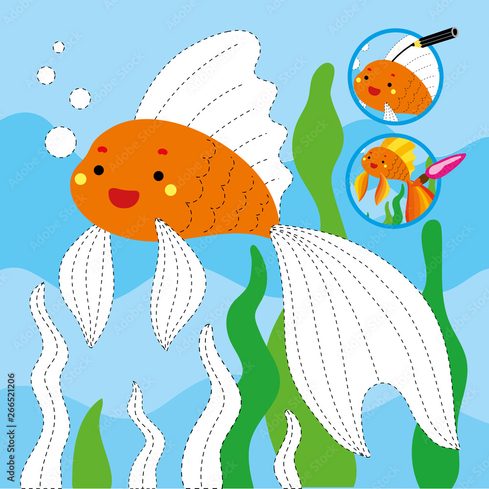 Drawing Game Tutorial Gold Fish Printable Template Stock Vector | Adobe ...