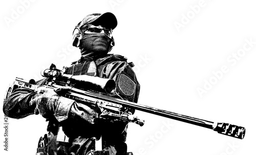 Canvas-taulu Police tactical group sniper with rifle in hands