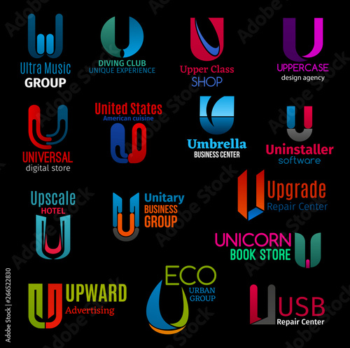 U letter icons, modern corporate identity design