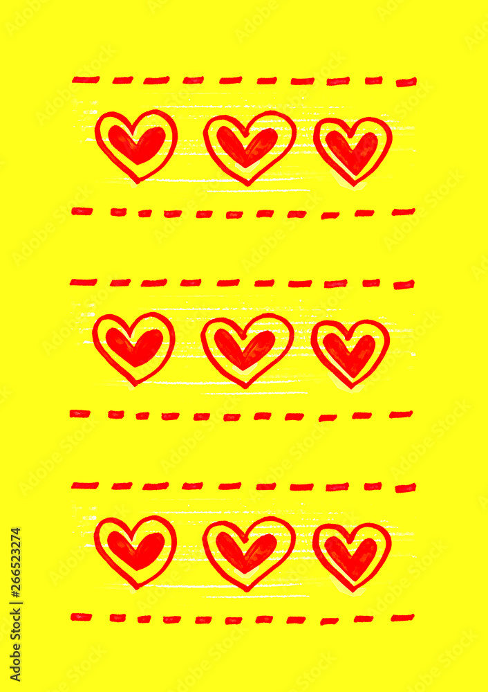 Yellow background with abstract red hearts Yellow background with abstract red hearts