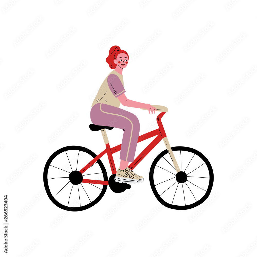 Young Woman Riding Bike, Female Athlete Cyclist Character in Sportswear, Active Healthy Lifestyle Vector Illustration Young Woman Riding Bike, Female Athlete Cyclist Character in Sportswear, Active Healthy Lifestyle Vector Illustration