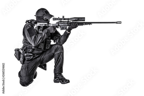 Police SWAT sniper shooting in sitting position photo
