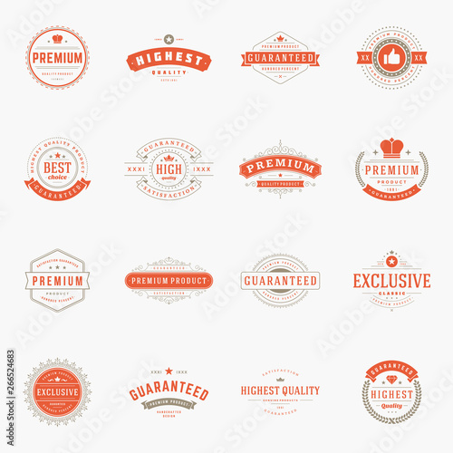 Retro vintage premium quality labels and badges set vector design elements