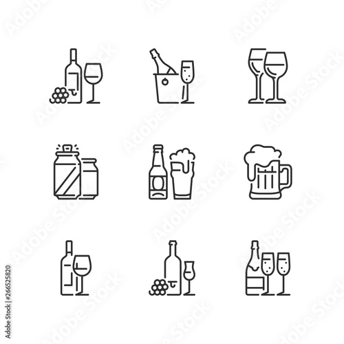 Outline icons. Drinks. Wine and beer
