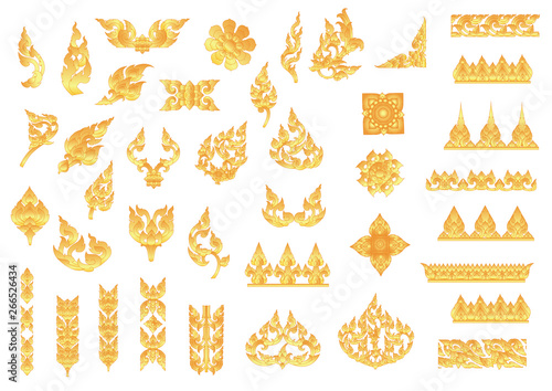 Thai art decoration and Set of Line Thai Art, Icons Vector Illustration.