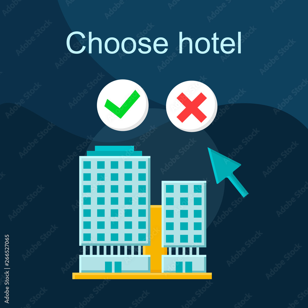 Choose hotel flat concept vector icon Choose hotel flat concept vector icon