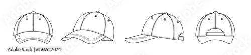 Front, back, side fashion illustration of baseball cap / hat