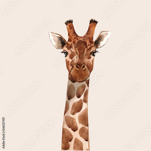 Watercolor giraffe vector portrait