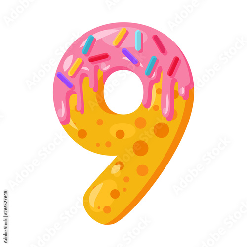 Donut cartoon nine number vector illustration