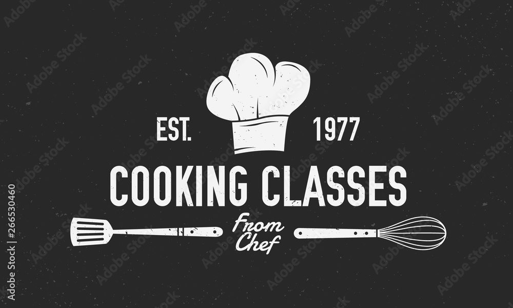 Chef vintage logo. Cooking Classes template logo with chef's hat ...