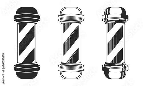 Barbershop pole isolated on white background. Vector barber pole in 3 other styles.