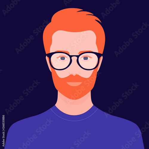 Portrait of a redhead man. Avatar of a businessman with glasses. Colorful portrait. Vector flat illustration