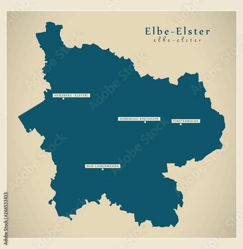 Modern Map - Elbe-Elster county of Brandenburg DE