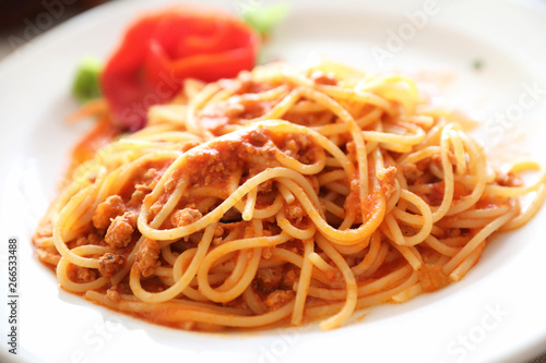 Spaghetti bolognese , Spaghetti with tomato sauce top with cheese , Italian Food