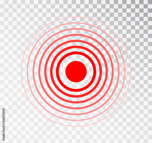 Pain circle red icon for medical painkiller drug medicine. Vector red circles target spot symbol for pill medication design template of body or muscular joint pain and head ache analgetic remedy.