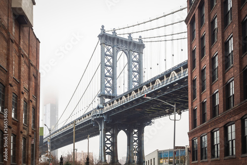 Fototapeta Naklejka Na Ścianę i Meble -  View of Dumbo and the Manhattan Bridge in the streets of Brooklyn - New York City, NY