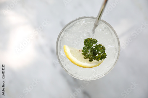 Lemonade , lemon drink with ice on table