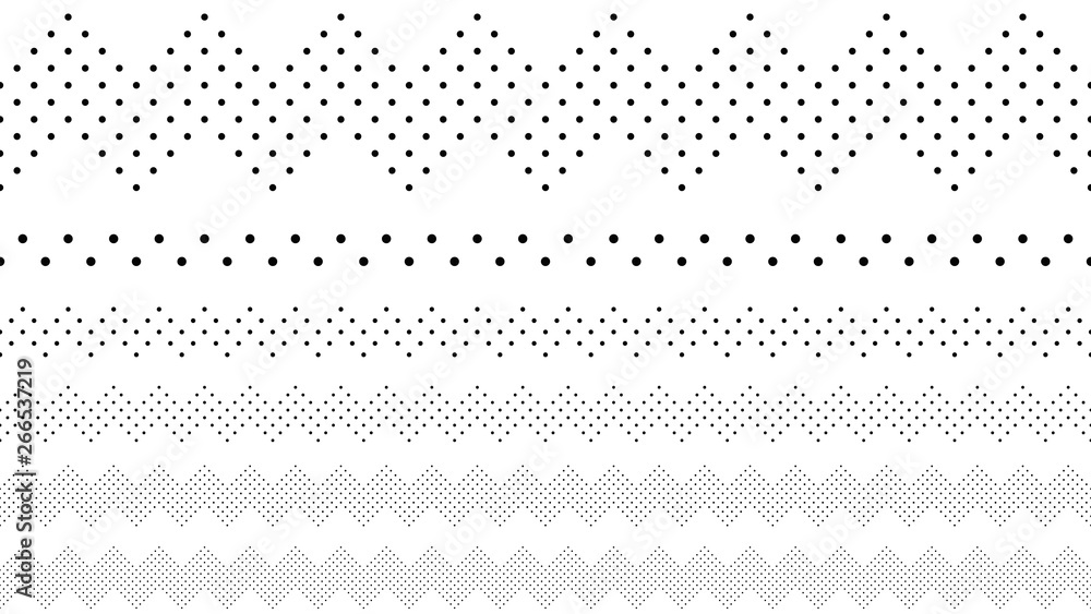 Black and white repeating dot pattern page divider set - abstract vector graphic design elements Black and white repeating dot pattern page divider set - abstract vector graphic design elements