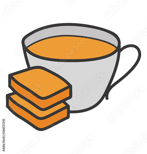Tea time icon in hand drawn vector
