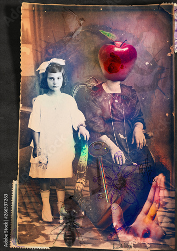 Scrapbooks and macabre and surreal collages with drawings and old vintage photographs