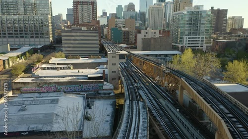 Tilt Up to Reveal Chicago Loop from CTA Train Tracks