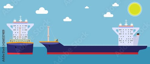 Empty Cargo Container ship with front and side view. Freight Transportation concept. Vector illustration.