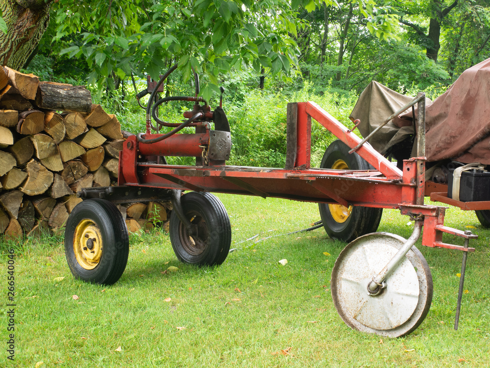 A homemade log splitter. Stock Photo Adobe Stock