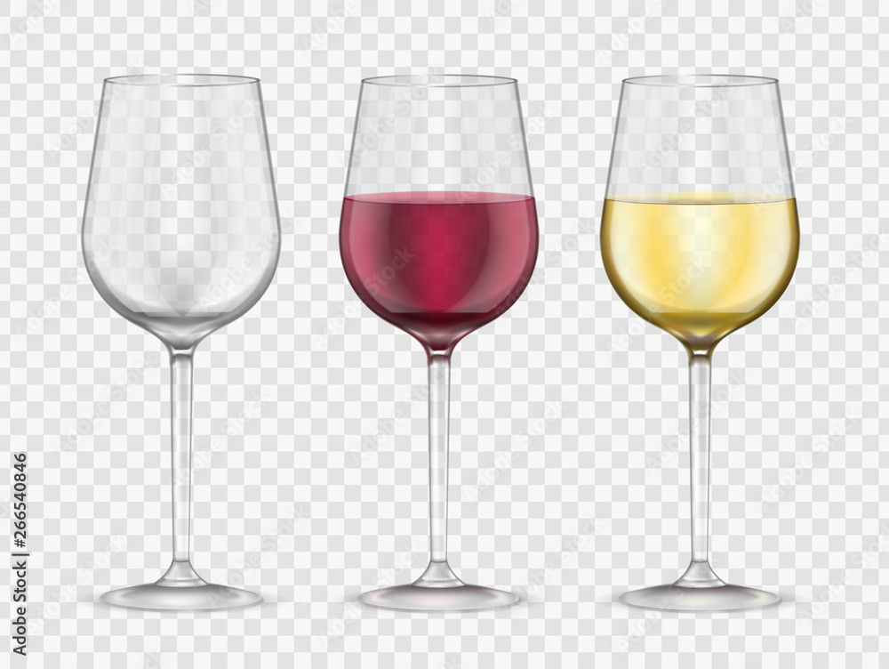 Wine glasses realistic style glassware bar set Wine glasses realistic style glassware bar set