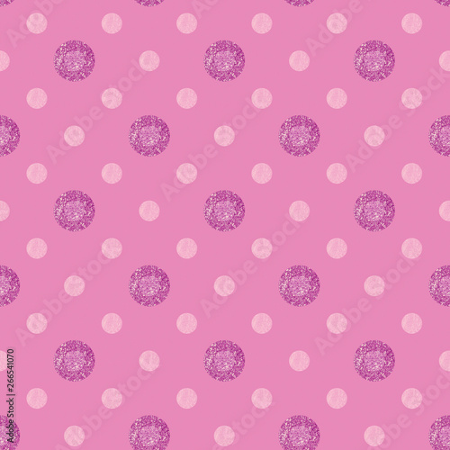 Seamless pattern with glitter dots on a pink background