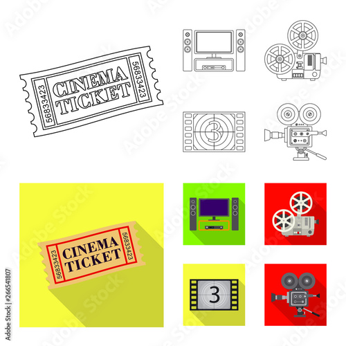 Vector illustration of television and filming symbol. Set of television and viewing stock symbol for web.
