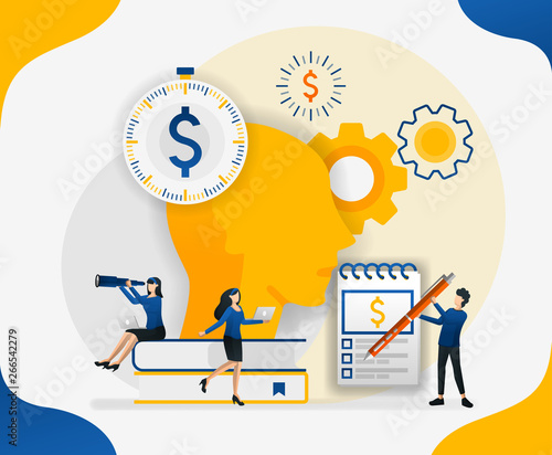 Brainstorming to streamline costs. manage finance. make thoughts in the head about money and finance, concept vector illustration. can use for landing page, template, ui, web, mobile, poster, banner